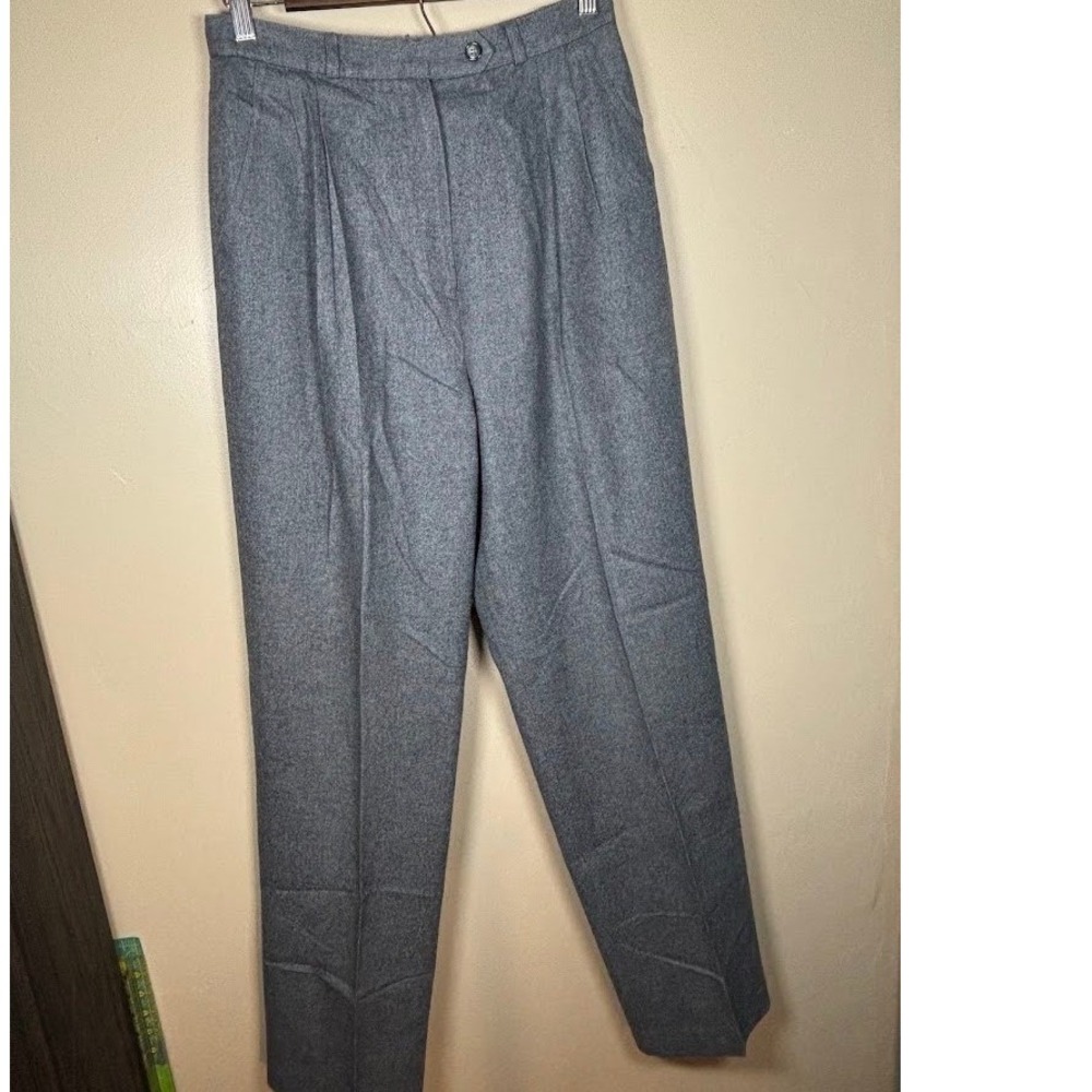 Vintage Chaus Gray Wool Blend Pleated High Waisted Trousers Pants Women Size 12